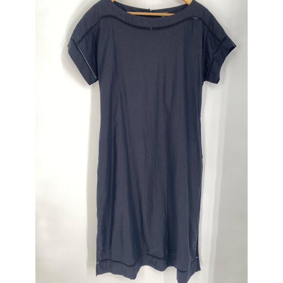 Ann Taylor Dress Small Black Linen Lace Classic Traditional Coastal Oversized - Picture 1 of 8